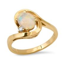 14K Yellow Gold Setting with 1.42ct Opal and 0.02ct Diamond Ladies Ring