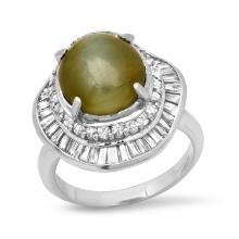 Platinum Setting with 7.47 Chrysoberyl Cat Eye and 1.45ct Diamond Ladies Ring