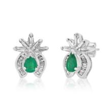 18K White Gold Setting with 1.00ct Emerald and 1.00ct Diamond Ladies Earrings