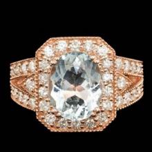 14K Rose Gold 3.07ct Aquamarine and 1.32ct Diamond Ring