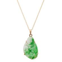 14K Yellow Gold Setting with Free Form Jade Carving Ladies Pendant