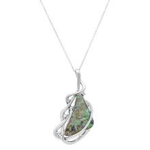 14K white Gold Setting with Free Form Black Opal and 0.15ct Diamond Pendant