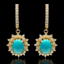 14k Yellow Gold 4.00ct Turquoise 1.50ct Diamond Earrings