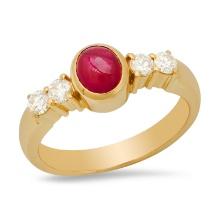 18K Yellow Gold Setting with 0.89ct Ruby and 0.30ct Diamond Ladies Ring