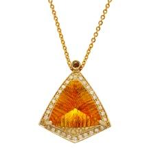 14k Yellow Gold 13.60ct Citrine 0.43ct & 0.05ct Diamond Pendant