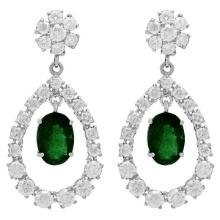 14k White Gold 5.91ct Emerald 7.10ct Diamond Earrings