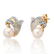 14K Yellow Gold Setting with 4mm Fresh Water Pearl and 0.015ct Diamond Earrings