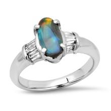 Platinum Setting with 0.77ct Black Opal and 0.26ct Diamond Ladies Ring