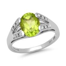 14K Yellow Gold Setting with 2.28ct Peridot and 0.10ct Diamond Ladies Ring
