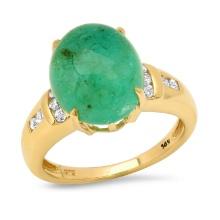 14K Yellow Gold Setting with 5.0ct Emerald and 0.18ct Diamond Ladies Ring