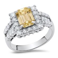 Platinum Setting with 1.81ct Fancy Yellow Center Diamond and 2.93tcw Diamond Ladies Ring
