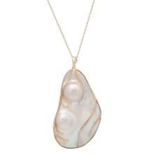 14K Yellow Gold Setting with 63.5mm by 37.5mm and .03ct Diamond Blister Pearl Pendant
