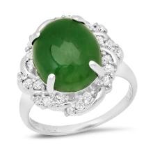 Platinum Setting with 4.0ct Jade and 0.45ct Diamond Ladies Ring