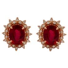 14k Rose Gold 7.86ct Ruby 1.36ct Diamond Earrings