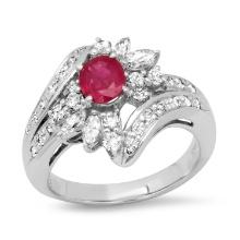 Platinum Setting with 0.70ct Ruby and 0.63ct Diamond Ladies Ring