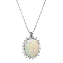 14K White Gold Setting with 7.65ct Opal and 1.00ct Diamond Pendant