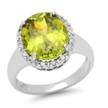 14K White Gold Setting with 4.6ct Peridot and 0.31ct Diamond Ladies Ring