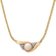 14K Gold Mabe Pearl and Diamond Necklace