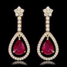 14K Yellow Gold 9.32ct Ruby and 2.68ct Diamond Earrings