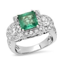 18K White Gold Setting with 2.04ct Emerald and 1.22ct Diamond Ladies Ring