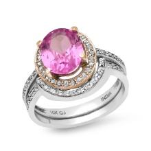 10K White and Rose Gold Two Ring Set with 2.65ct Pink Topaz and 0.30ct Diamond Ladies Ring