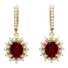 14k Yellow Gold 6.80ct Ruby & 1.35ct Sapphire 0.77ct Diamond Earrings