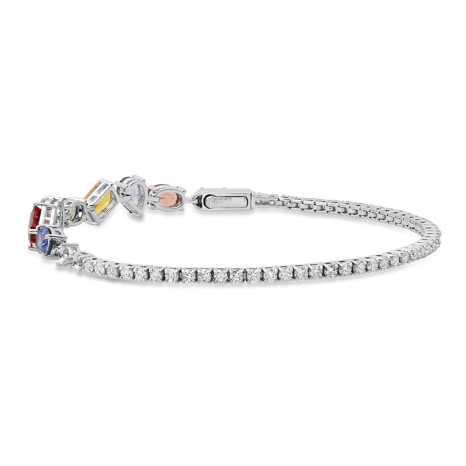 14K White Gold Setting with 4.55ct Multi-color Sapphire and 2.07ct Diamond Bracelet