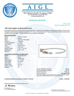 14K White Gold Setting with 4.55ct Multi-color Sapphire and 2.07ct Diamond Bracelet