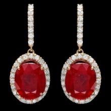 14K Yellow Gold 12.60ct Ruby and 1.00ct Diamond Earrings