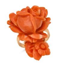 14K Yellow Gold Setting with Carved Coral Ladies Ring