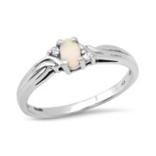 14K White Gold Setting with 0.21ct Opal and .005ct Diamond Ladies Ring