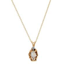 14K Yellow Gold setting with .35ct Opal and .015ct Diamond Pendant