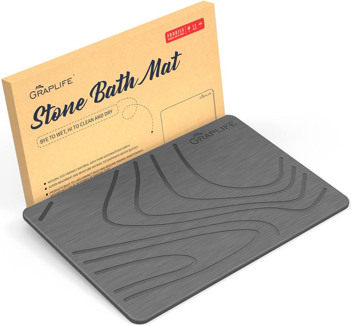 Graplife Stone Diatomaceous Earth Shower Mat, (23.6 x 15.35 Darkgrey), Retail $50.00