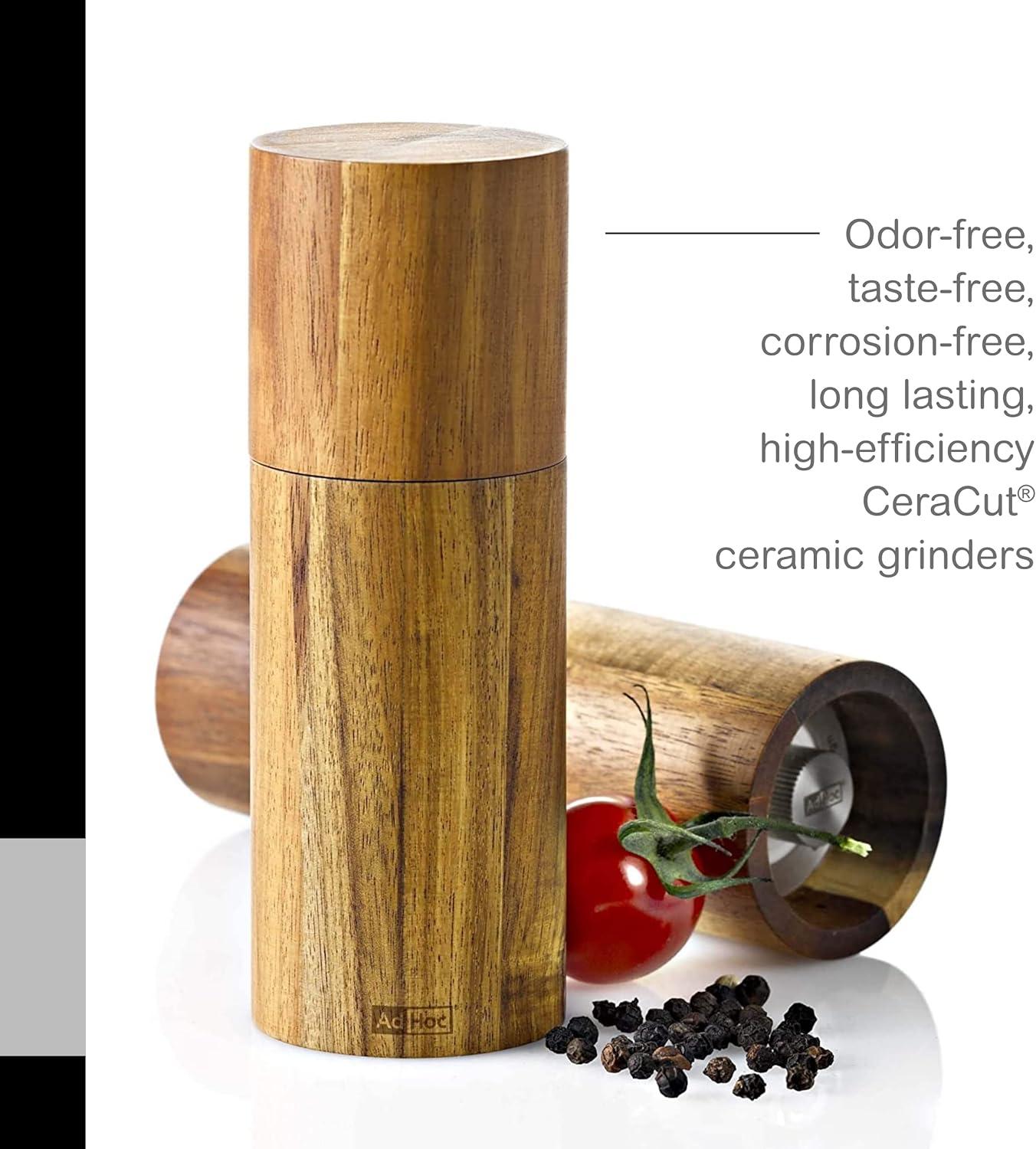 Acacia Wood Salt or Pepper Mill - Wood Salt & Pepper Grinder - Brown, 5.5" , Retail $35.00