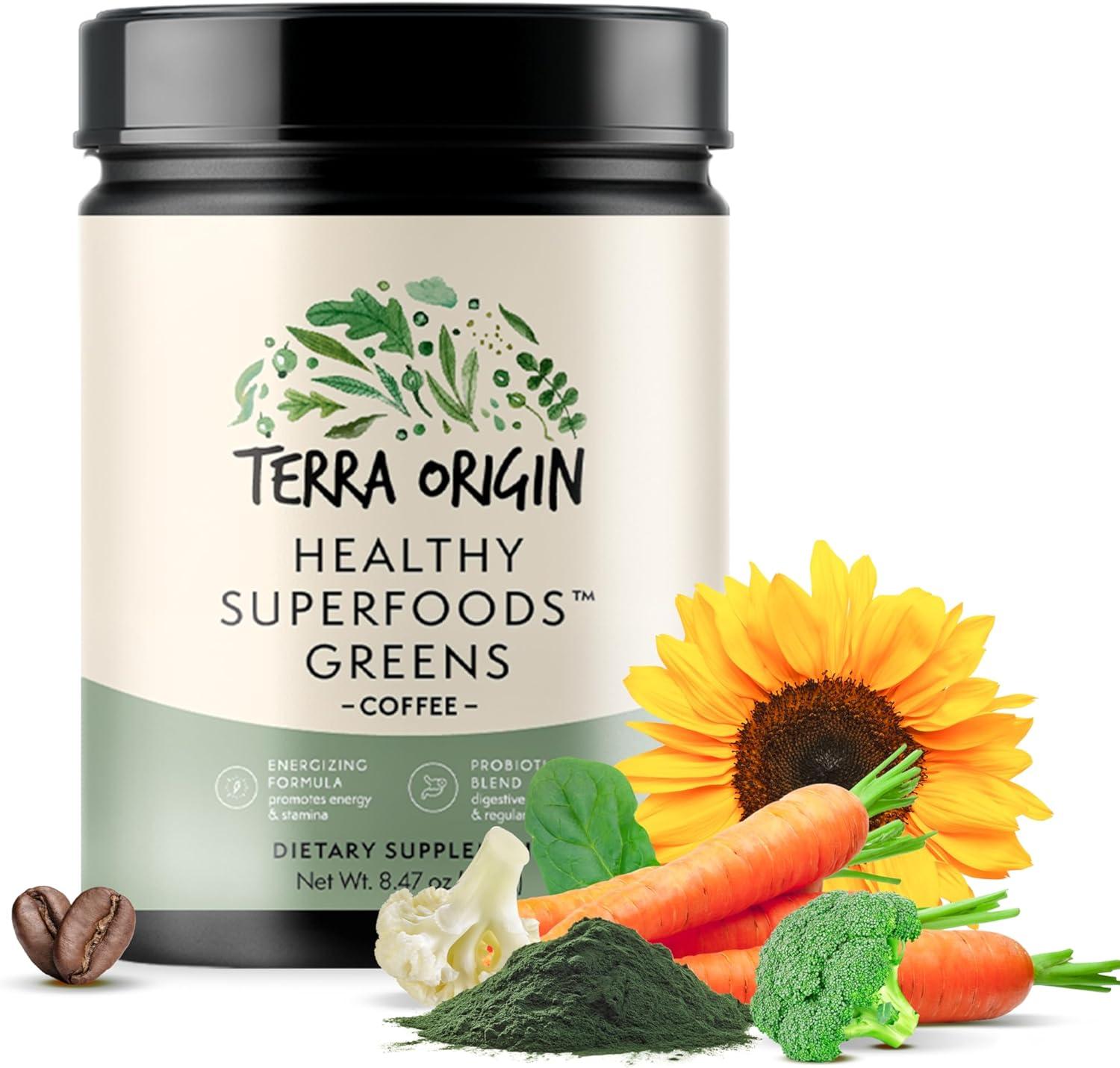 TERRA ORIGIN Superfoods Greens Immune Defense & Digestive Support, Coffee Flavor, Retail $25