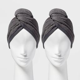 2pk Bath Hair Wrap Set, Gray, Retail $10.00