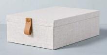 Fabric Storage Box with Faux Leather Accent, Cream, Retail $20.00