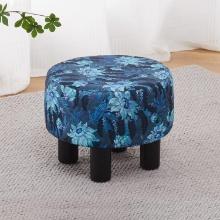 Cpintltr Foot Stool Linen Ottoman, Round, Soft Padded Foot Rest, Flower Blue, Non-Skid Pine Legs