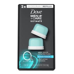 Dove Men+Care Deodorant Refill 0% Aluminum Clean Touch, Aluminum Free, 1.13 oz (Pack of 2)