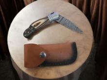 Damascus Handmade Pocket Knife with Sheath