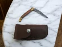 Damascus Handmade Pocket Knife with Sheath
