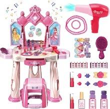 GIRLS MAKEUP TABLE SET W/ STOOL, LIGHTS & MUSIC, FOR TODDLERS 2-5 YEARS, ACCESSORIES INCLUDED