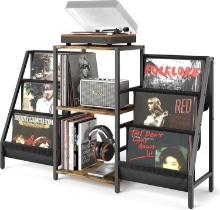 RECORD PLAYER STAND WITH STORAGE, HOLDS UP TO 280 ALBUMS, DISPLAY SHELF & CABINET FOR MEDIA