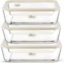 URBAN GREEN GLASS FOOD STORAGE CONTAINER SET WITH GLASS LIDS, 3 PACK, MICROWAVE & OVEN SAFE