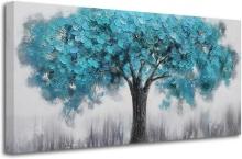 ACOCIFI BLUE TREE CANVAS WALL ART TEXTURED PAINTING, 40"X20", LARGE ABSTRACT LANDSCAPE PICTURE