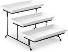 MALACASA 3 TIER PORCELAIN SERVING TRAYS, 12-INCH, WHITE DESSERT STAND WITH METAL RACK