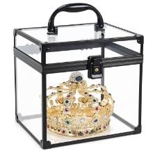 COSTRAVIO CLEAR MAKEUP CASE, CROWN BOX TOILETRY ORGANIZER, TRANSPARENT TRAIN CASE W/LATCHES