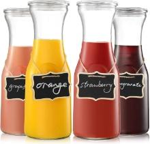 NETANY SET OF 4 GLASS CARAFE WITH LID, 1 LITER BEVERAGE SERVEWARE FOR MIMOSA BAR, JUICE, TEA