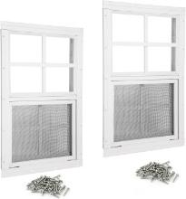 2 PACK 12" W X 18" H WHITE SLIDING WINDOWS WITH TEMPERED GLASS AND SCREEN FOR SHEDS