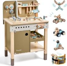 KIDS TOOL SET, WOODEN WORKBENCH WITH REALISTIC TOOLS FOR AGES 3-9